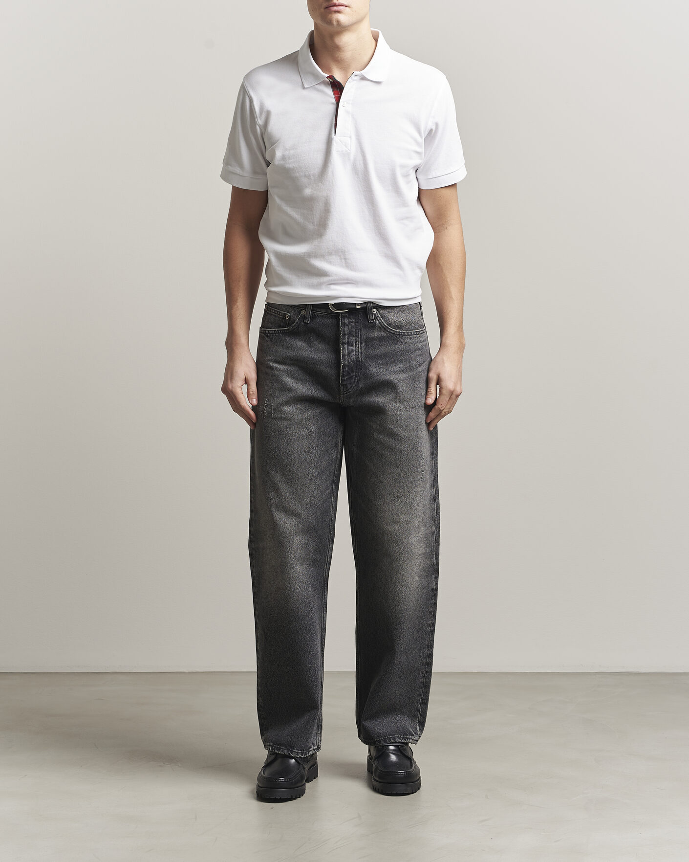 Men | Polo Shirts | Baracuta | Tartan Placket Piquet Polo Bone White