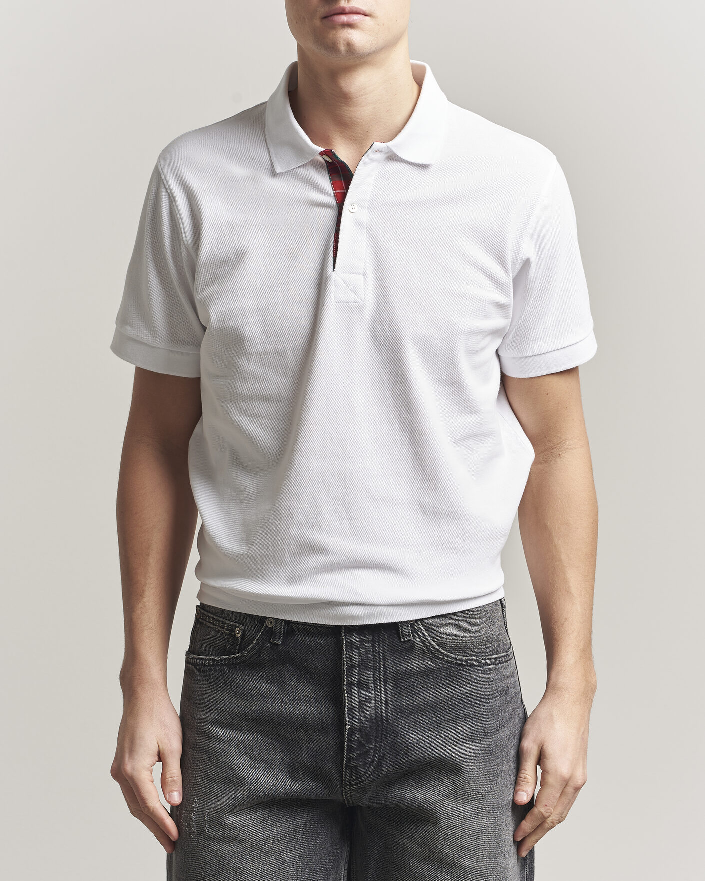 Men | Polo Shirts | Baracuta | Tartan Placket Piquet Polo Bone White