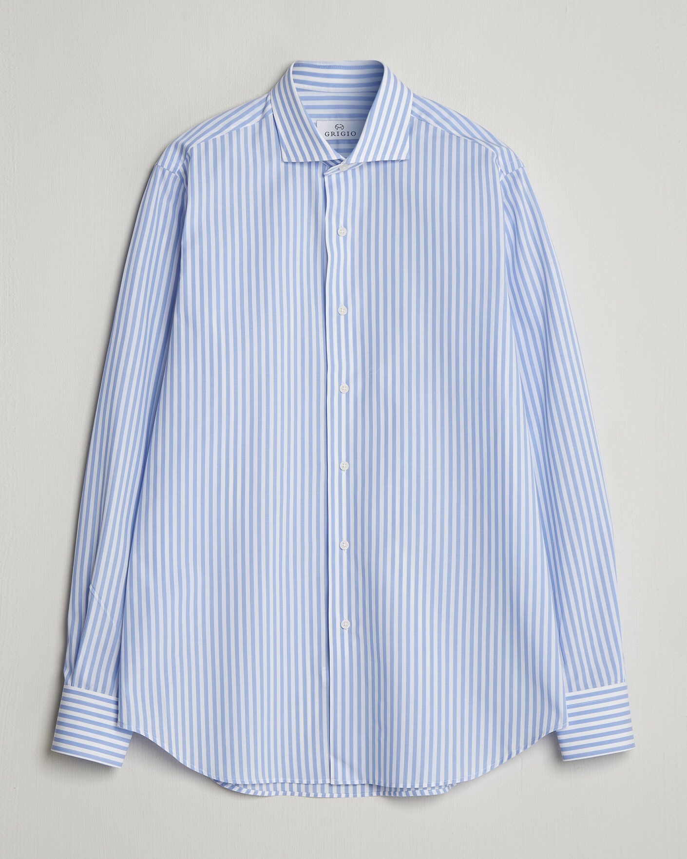 Men | Shirts | Grigio | Cotton Poplin Dress Shirt Light Blue Stripe