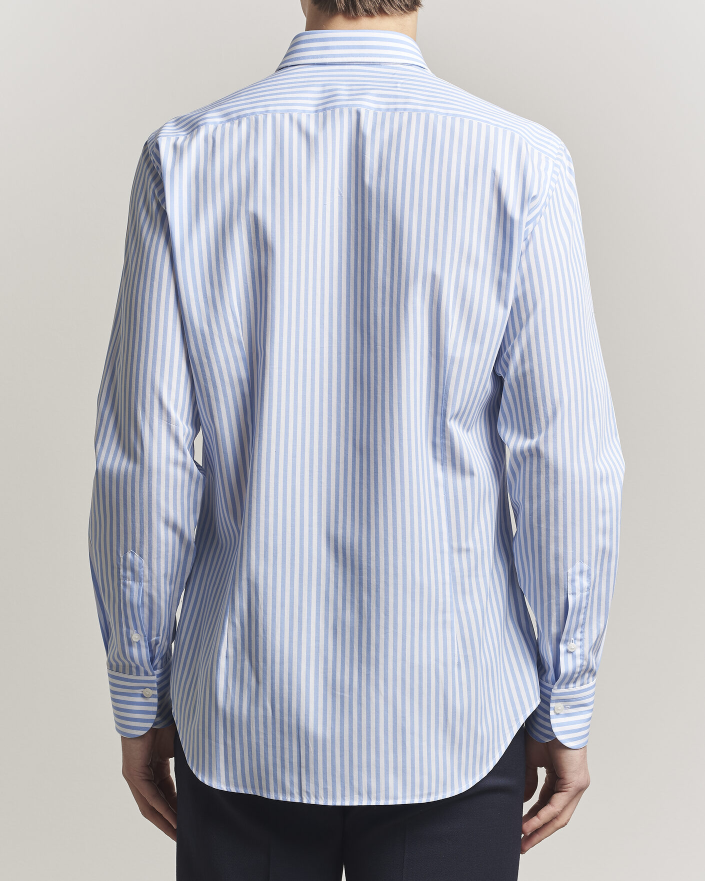 Men | Shirts | Grigio | Cotton Poplin Dress Shirt Light Blue Stripe