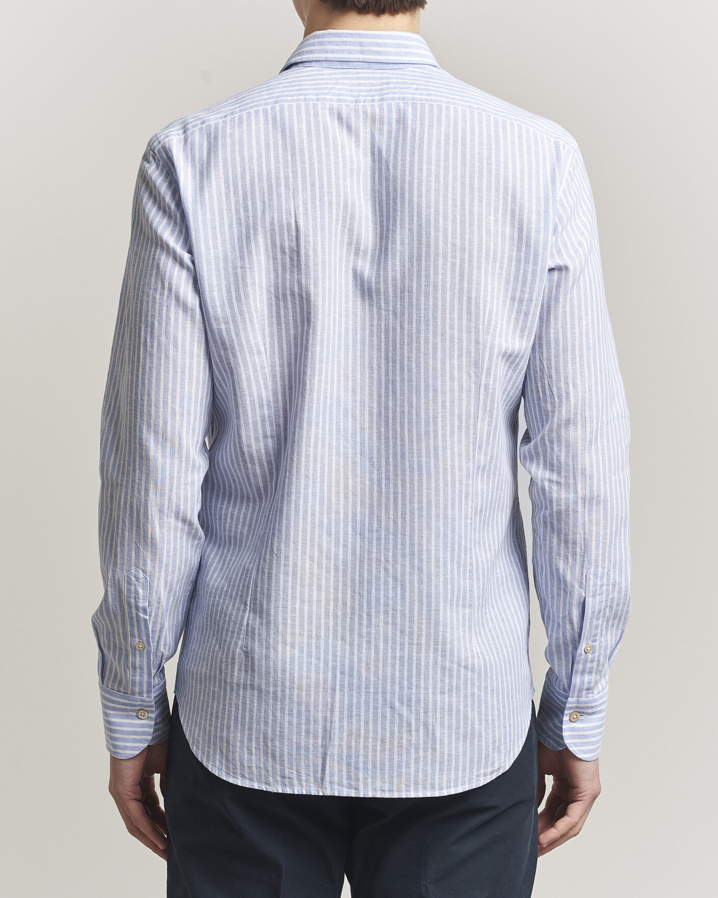 Men | Shirts | Grigio | Washed Cotton/Linen Shirt Blue Stripe