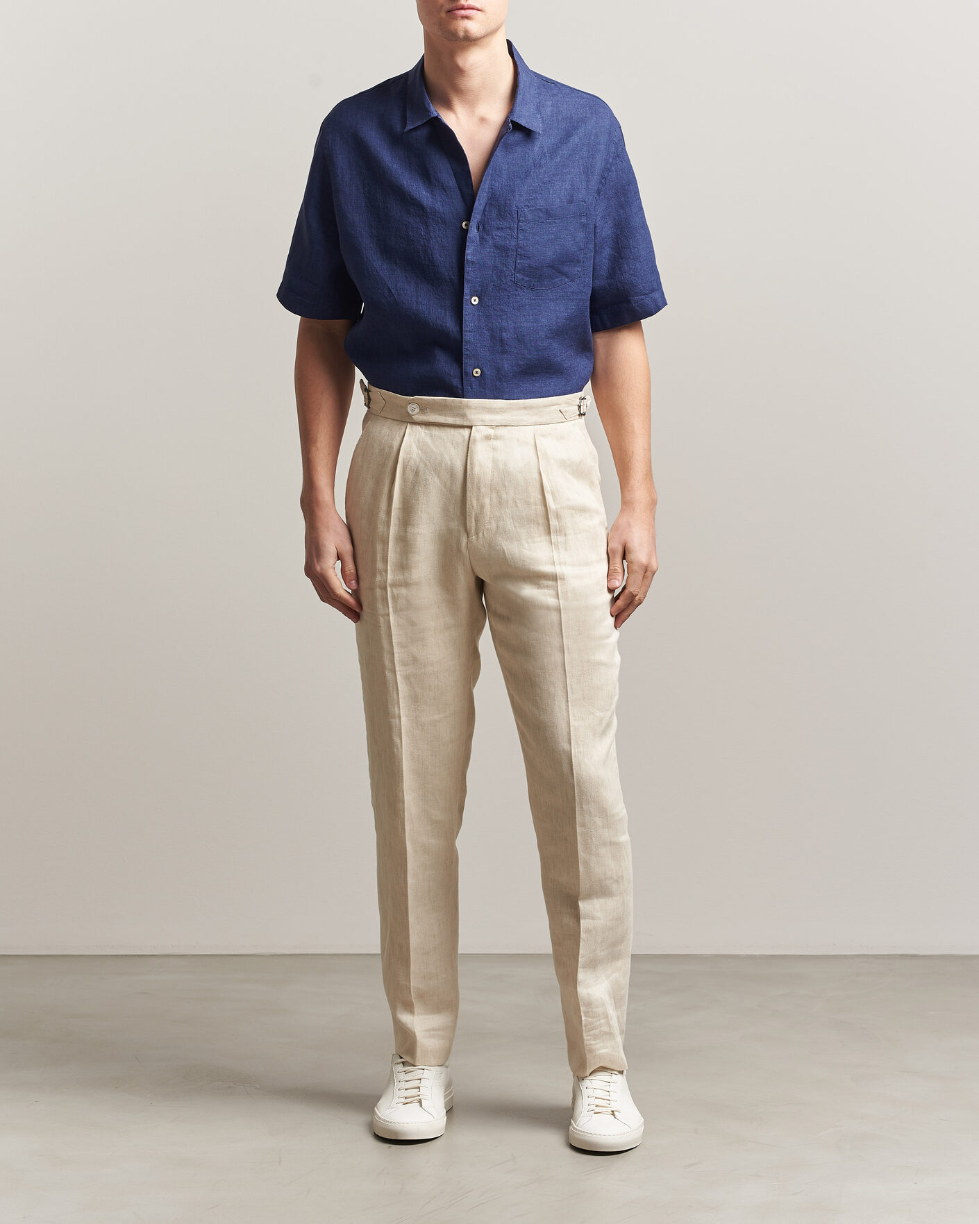 Men | Shirts | Grigio | Linen Camp Collar Shirt Navy