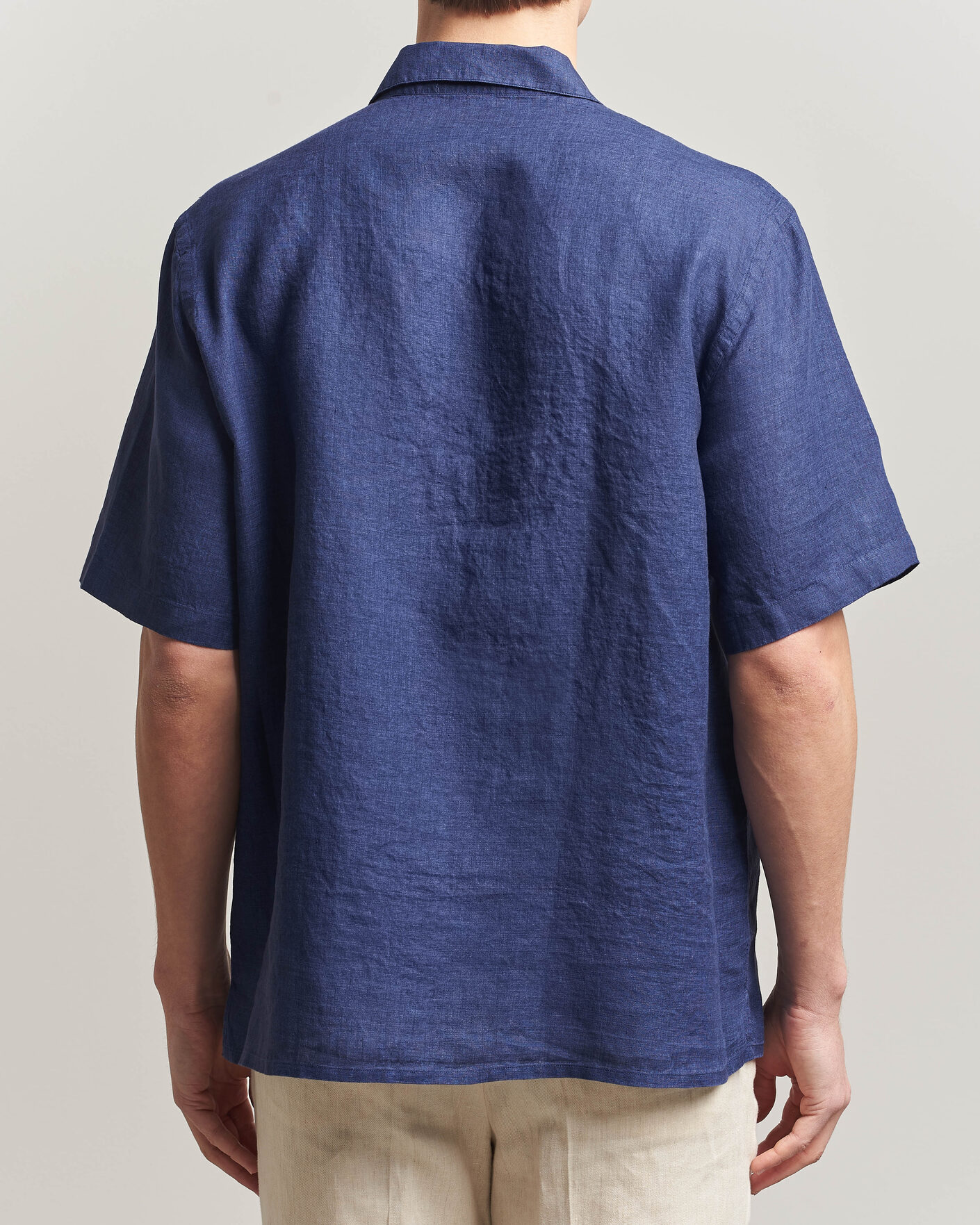 Men | Shirts | Grigio | Linen Camp Collar Shirt Navy