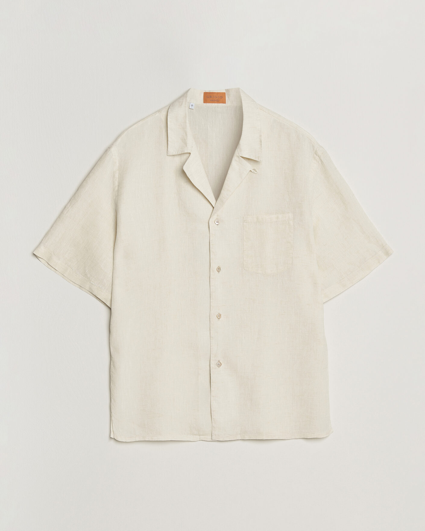Men | Shirts | Grigio | Linen Camp Collar Shirt White