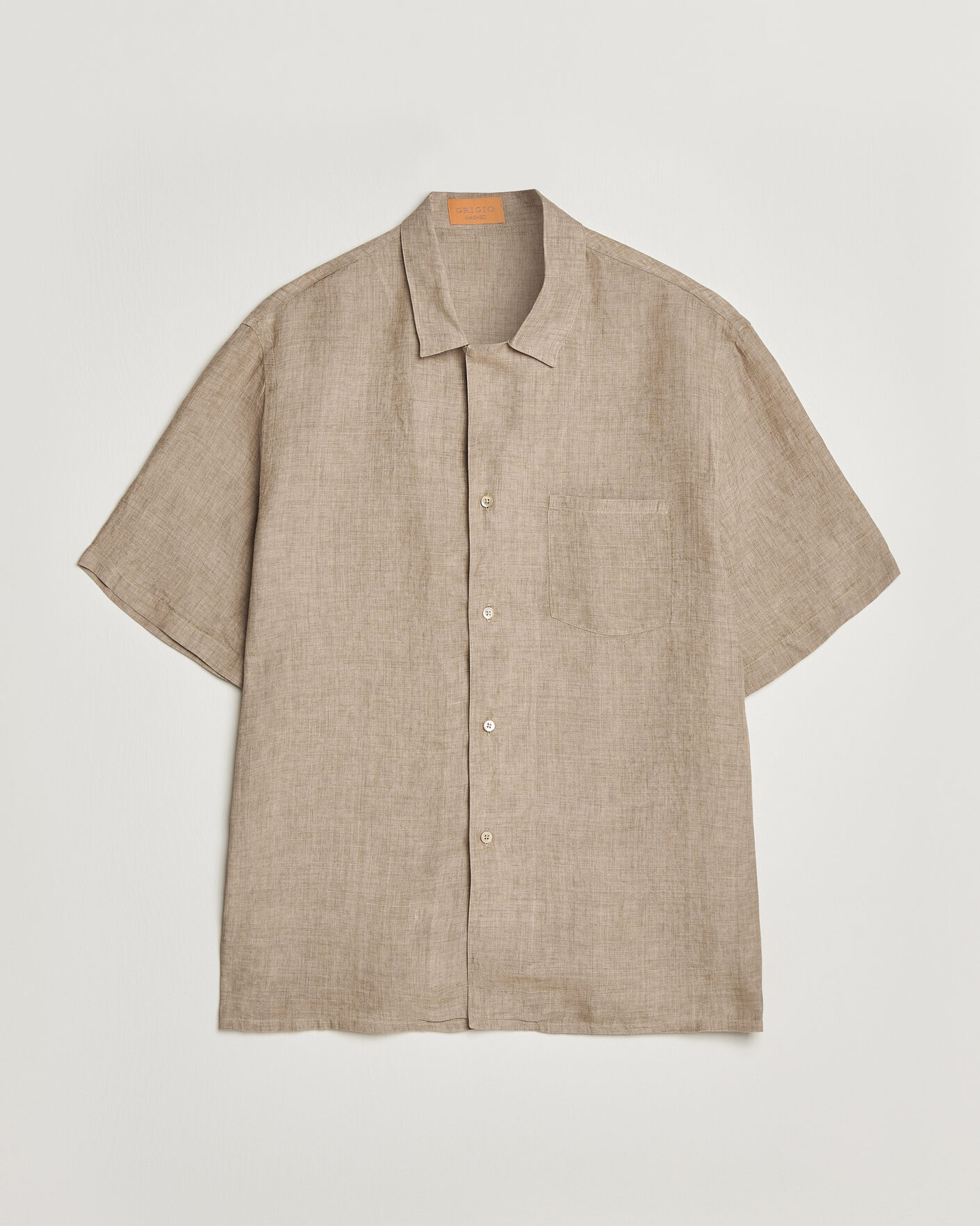 Men | Shirts | Grigio | Linen Camp Collar Shirt Brown