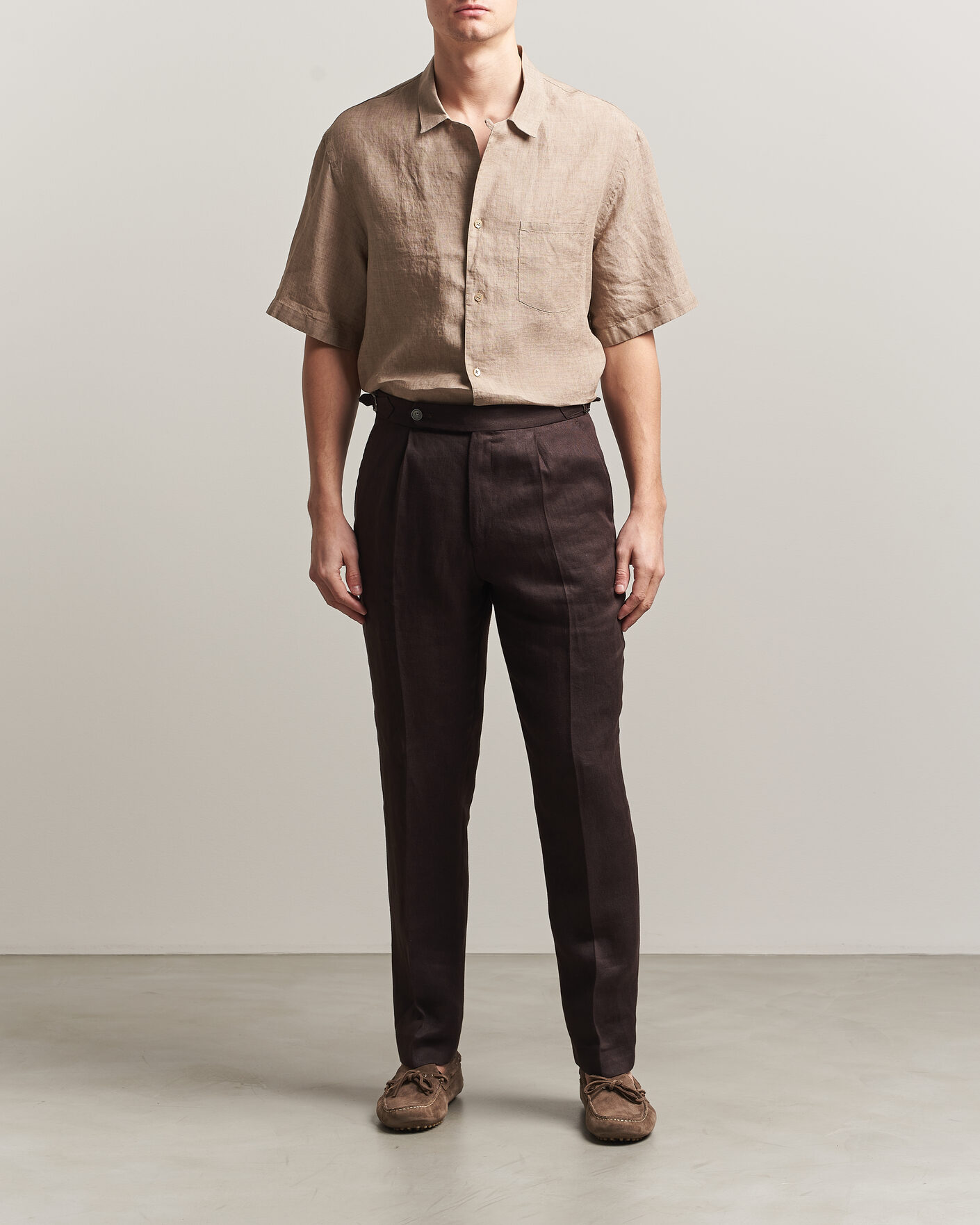 Men | Shirts | Grigio | Linen Camp Collar Shirt Brown