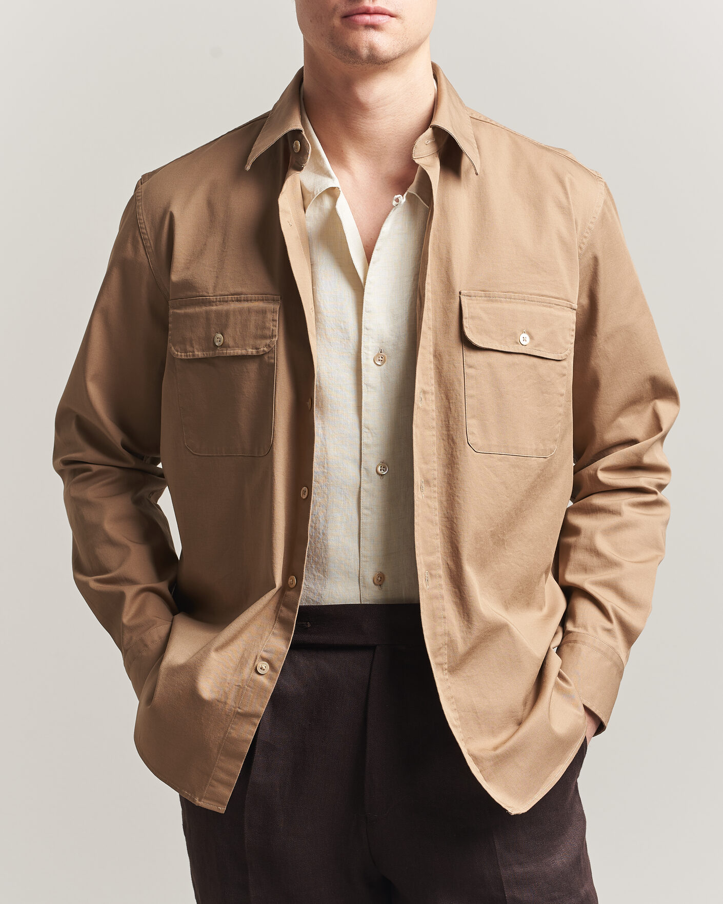 Men | Shirts | Grigio | Illinois Cotton Overshirt Khaki