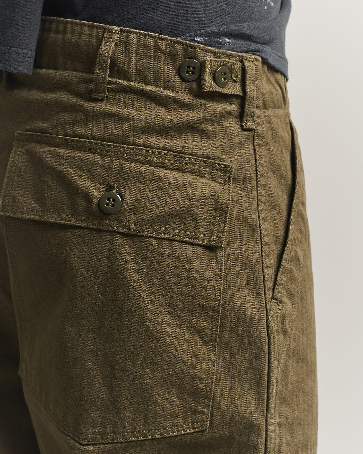 Men | Trousers | orSlow | Vintage Fit Herringbone Fatigue Pants Army Green