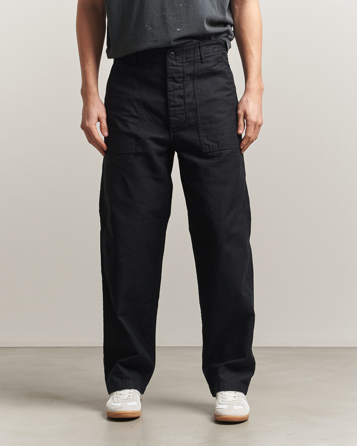 orSlow Regular Fit Original Sateen Fatigue Pants Black at