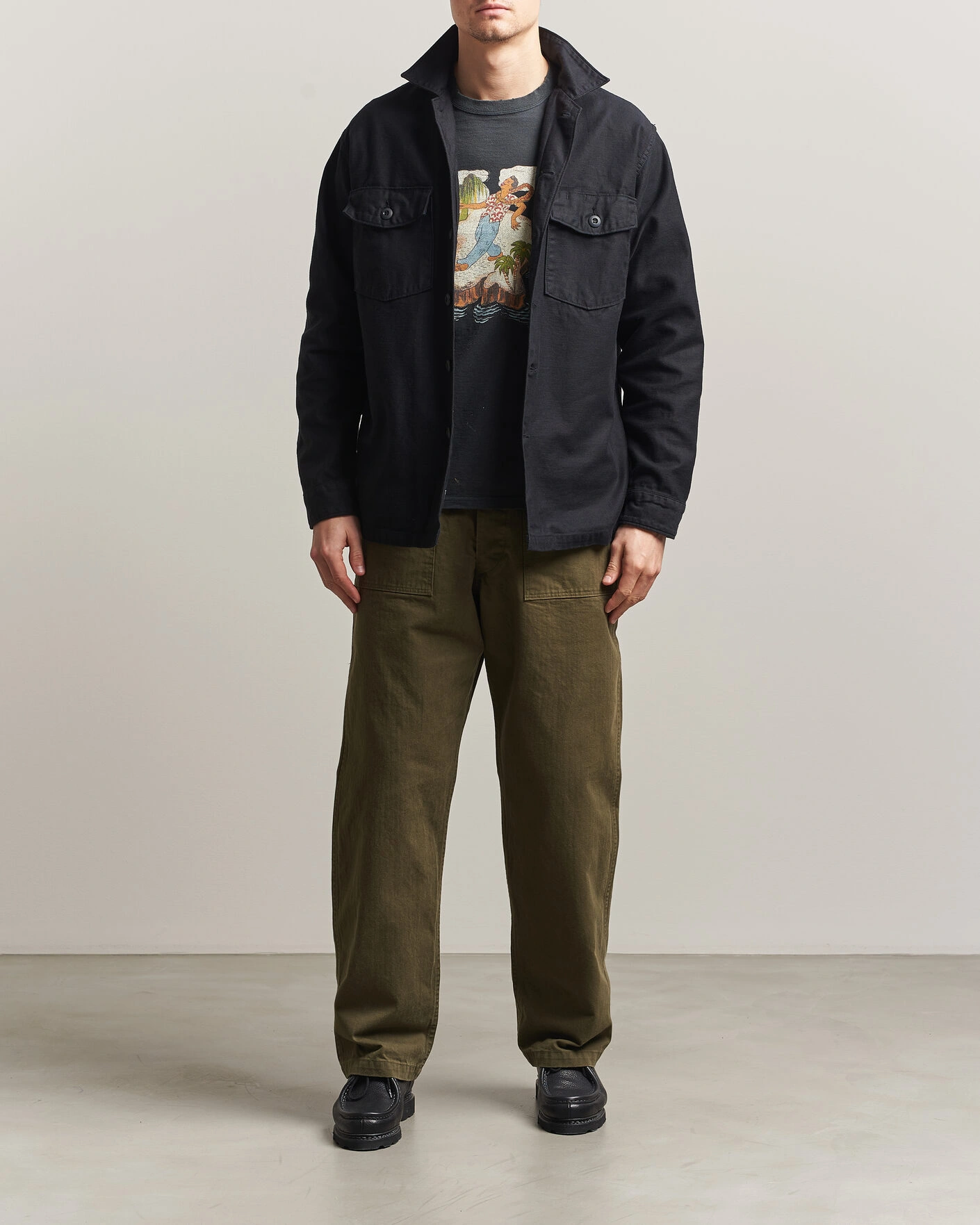 Men | Shirts | orSlow | Cotton Sateen US Army Overshirt Black