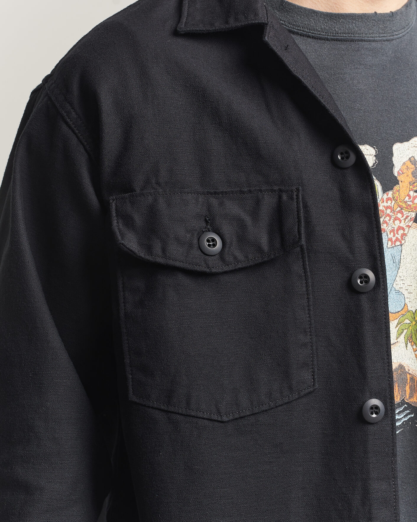Men | Shirts | orSlow | Cotton Sateen US Army Overshirt Black