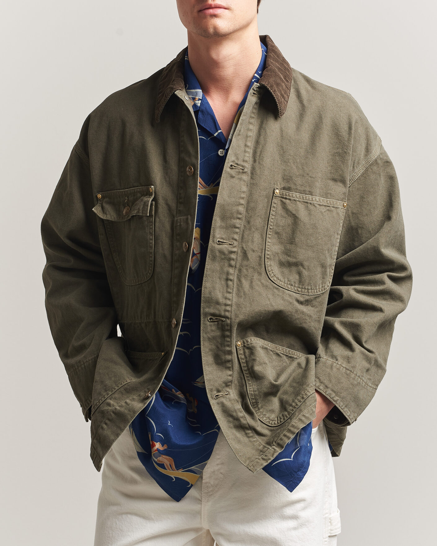 Men | Coats & Jackets | orSlow | Oxford Coverall Chore Jacket Army Green