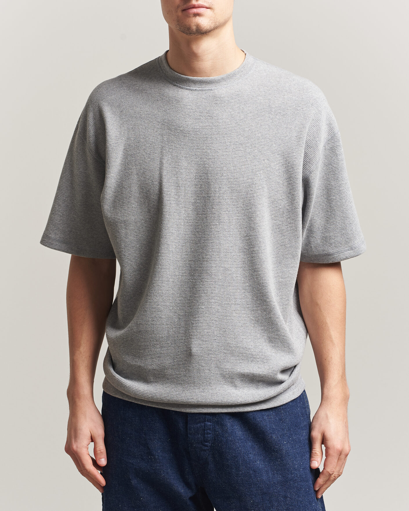 Men | T-Shirts | orSlow | Waffle Cotton T-Shirt Heather Gray