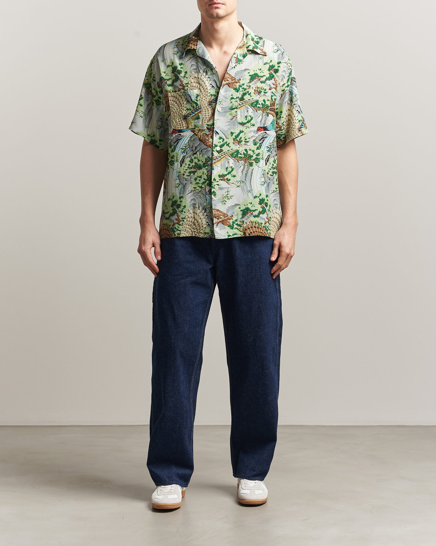 Men | Shirts | orSlow | Peacock Garden Hawaiian Shirt Green