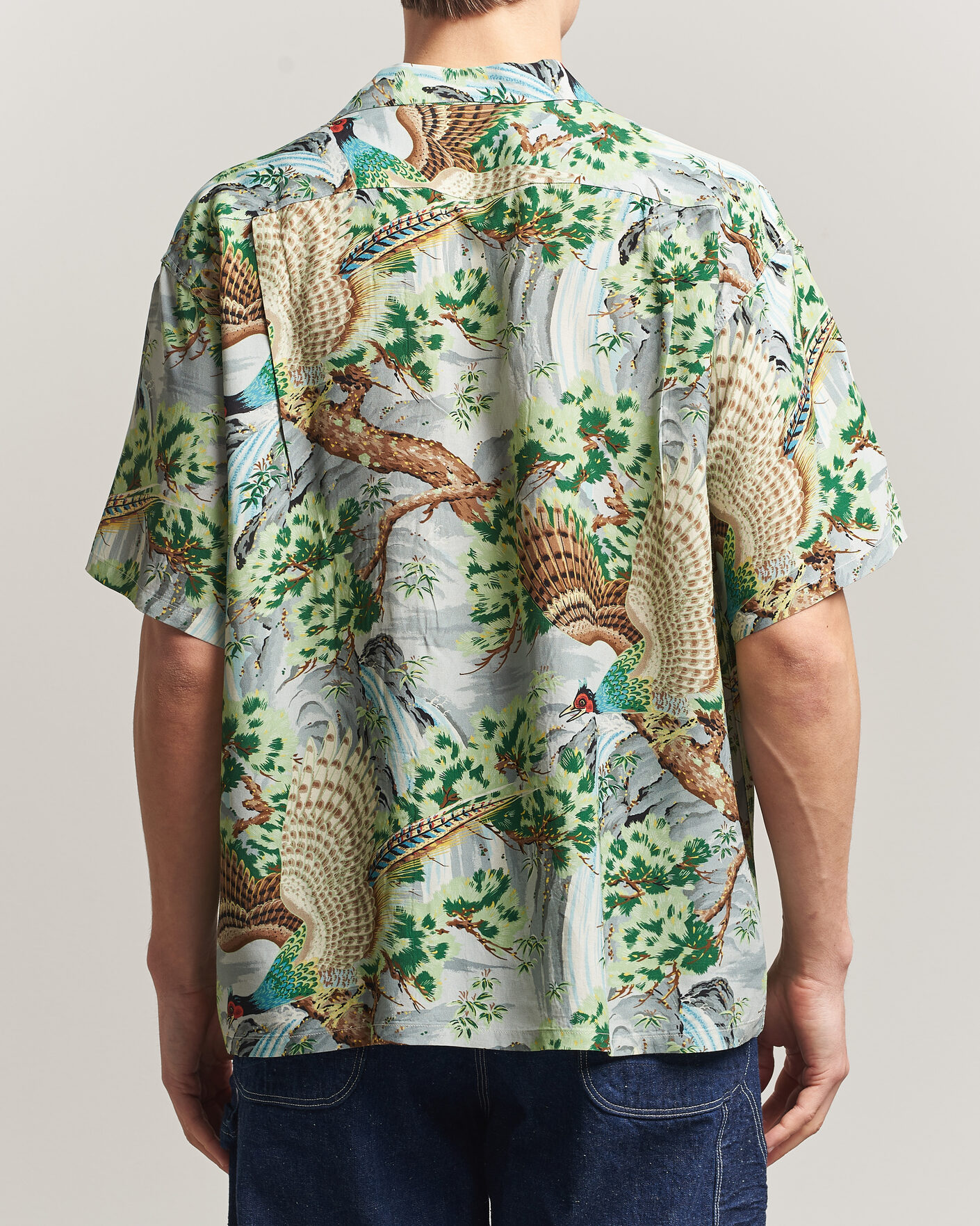 Men | Shirts | orSlow | Peacock Garden Hawaiian Shirt Green