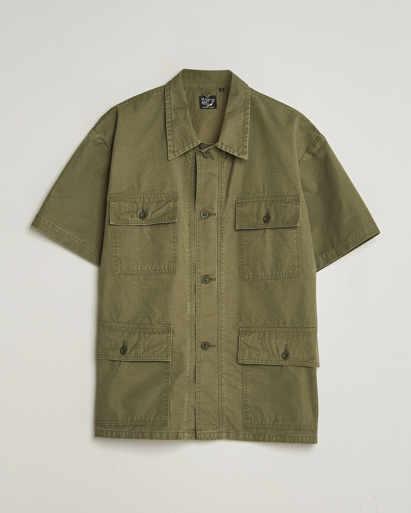 Men | Shirts | orSlow | Short Sleeve Utility Shirt Army Green