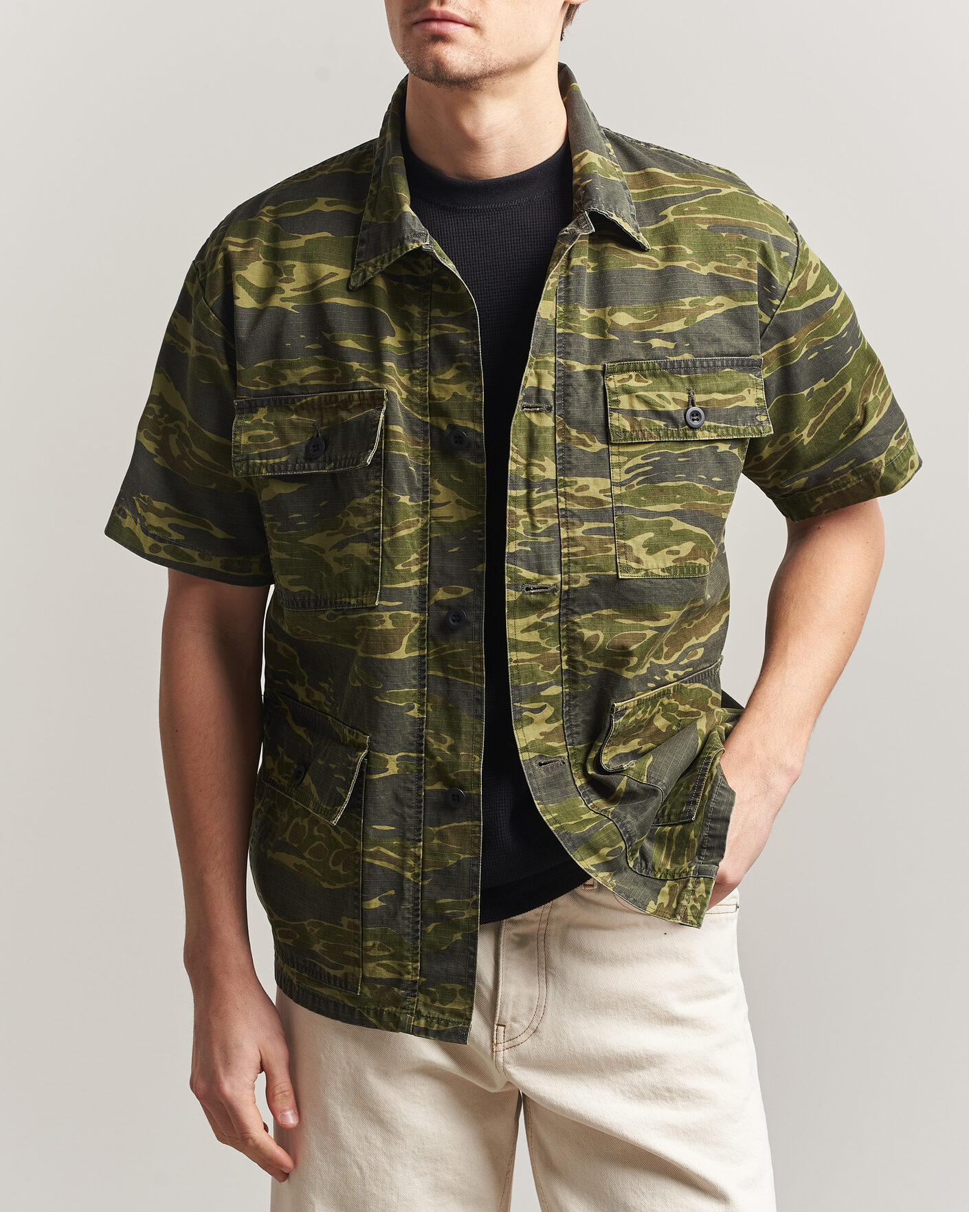 Men | Shirts | orSlow | Short Sleeve Utility Shirt Tiger Camo