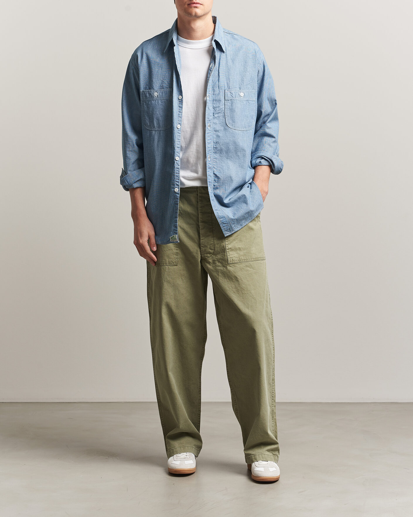 Men | Trousers | orSlow | Summer Fatigue Pants Washed Army Green