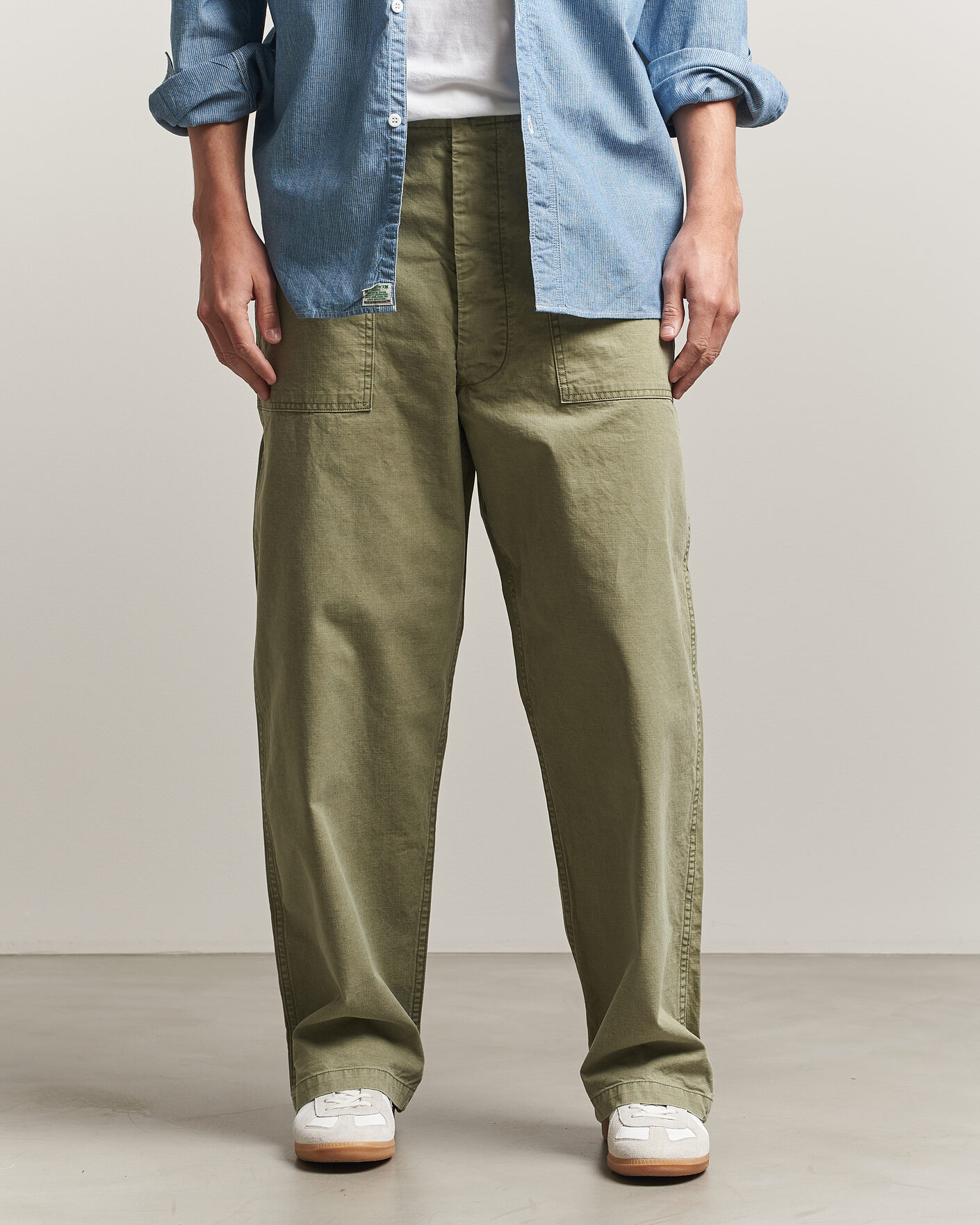 Men | Trousers | orSlow | Summer Fatigue Pants Washed Army Green