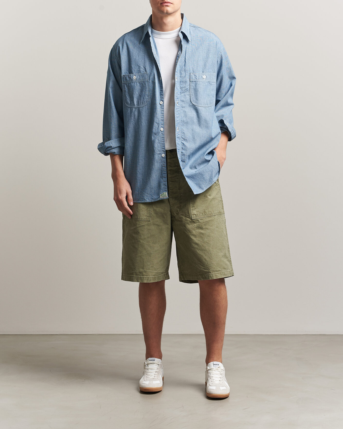 Men | Shorts | orSlow | Summer Fatigue Shorts Washed Army Green