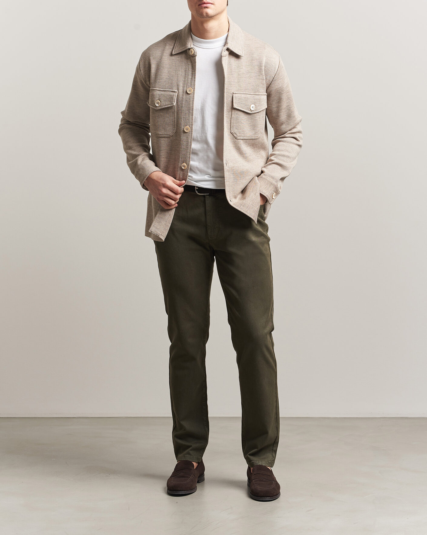 Men | Trousers | Oscar Jacobson | Slim Fit 5-Pocket Chino Olive