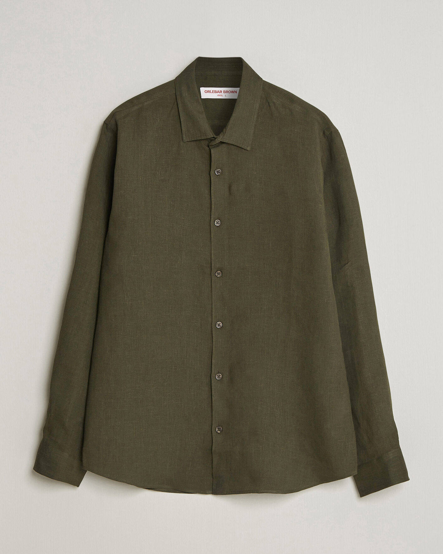 Men | Shirts | Orlebar Brown | Giles Linen Stiched Shirt Bayleaf Green