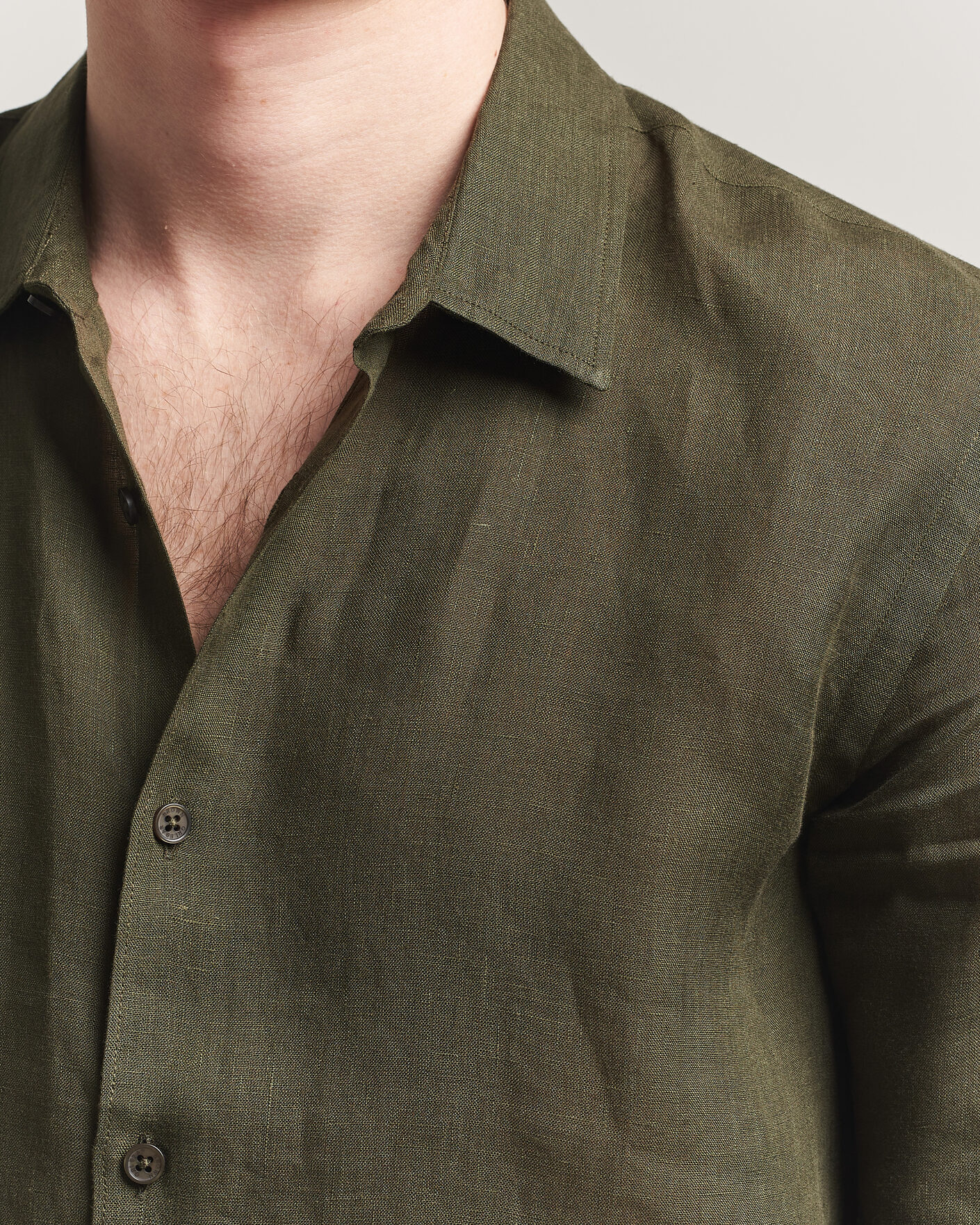 Men | Shirts | Orlebar Brown | Giles Linen Stiched Shirt Bayleaf Green