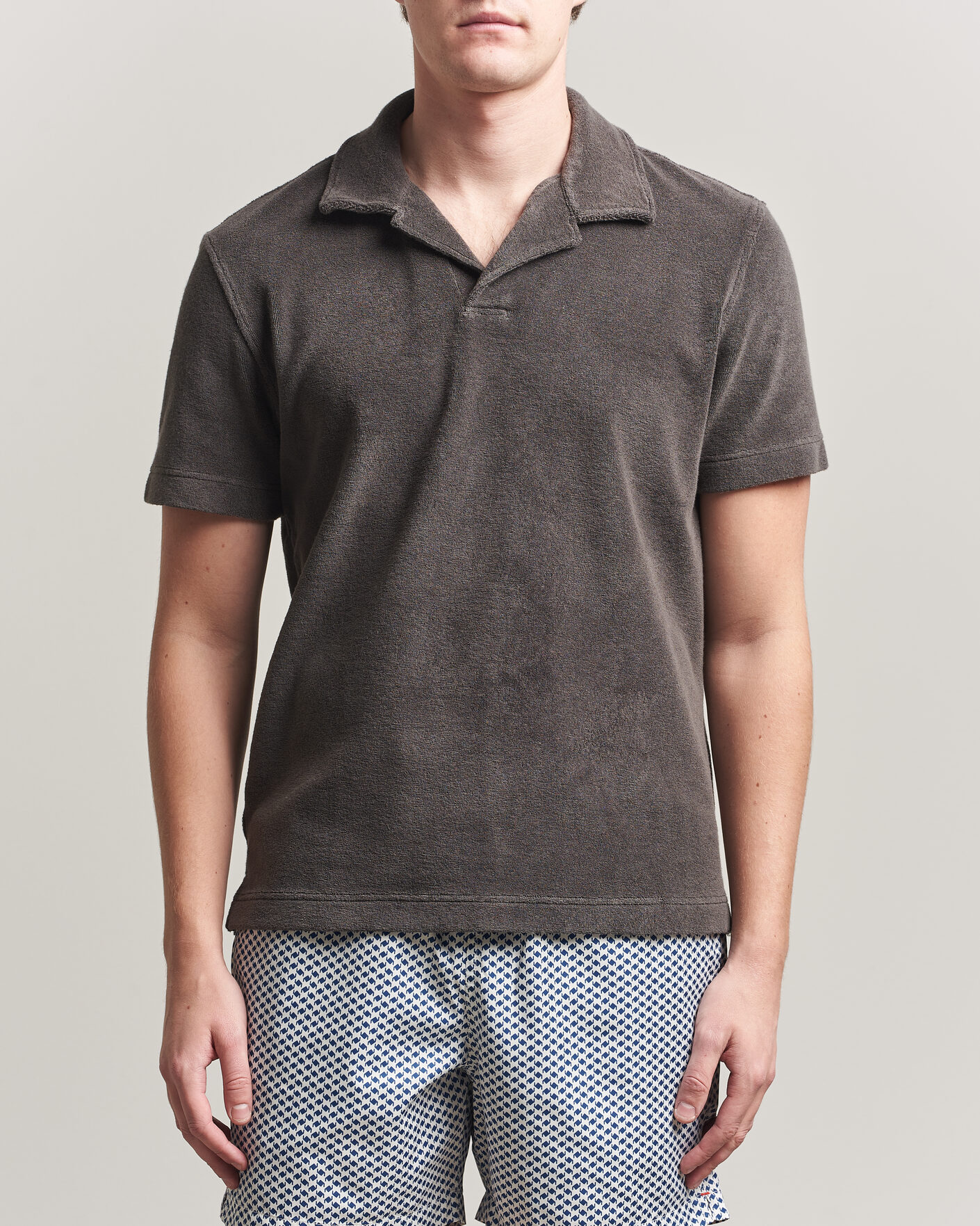 Men | Polo Shirts | Orlebar Brown | Terry Resort Polo Elephant Grey