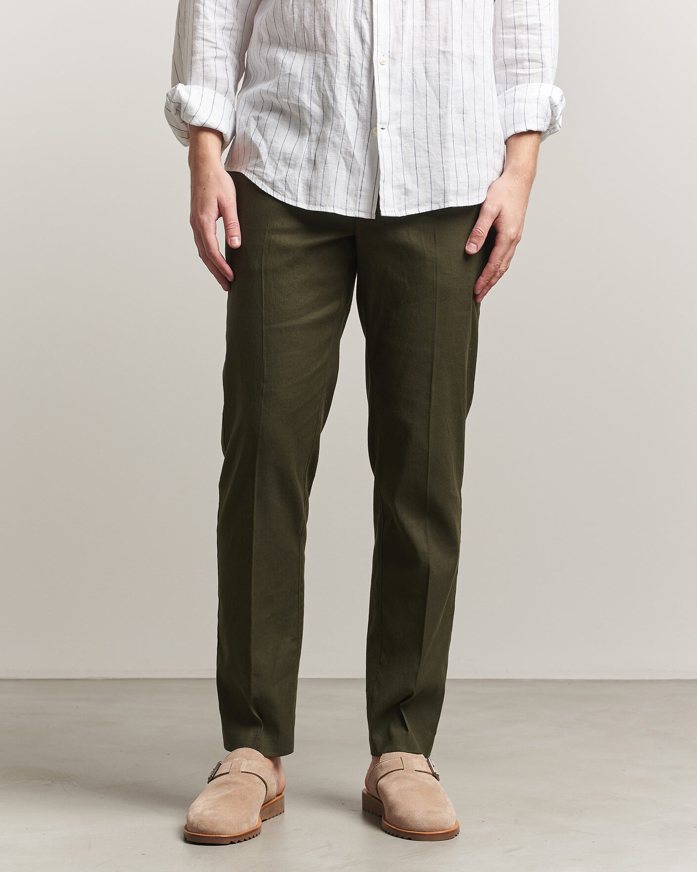 Men | Trousers | Orlebar Brown | Ray Linen Pants Bayleaf Green