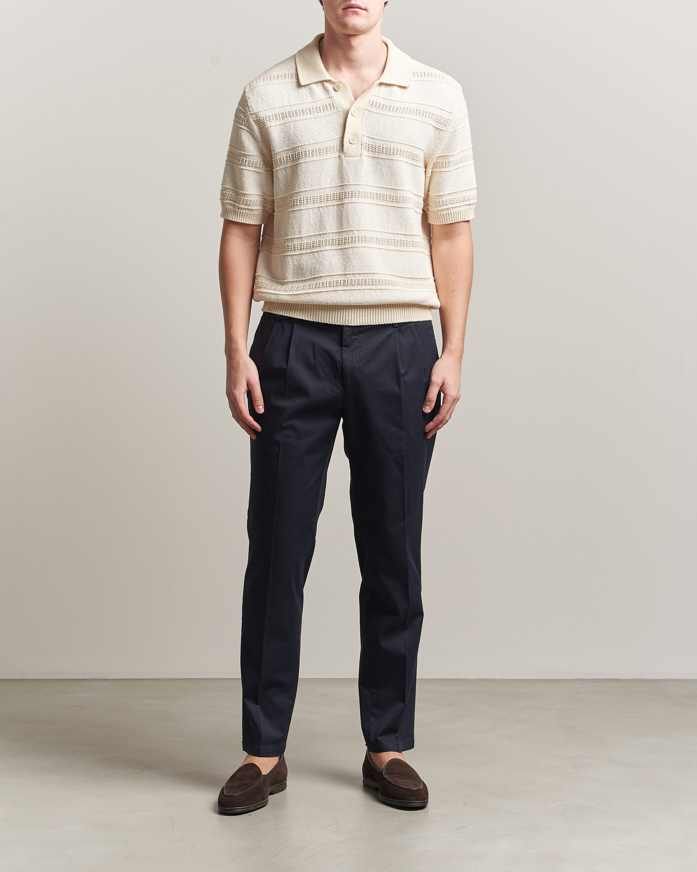 Briglia 1949 Easy Fit Pleated Cotton Stretch Chino Navy at