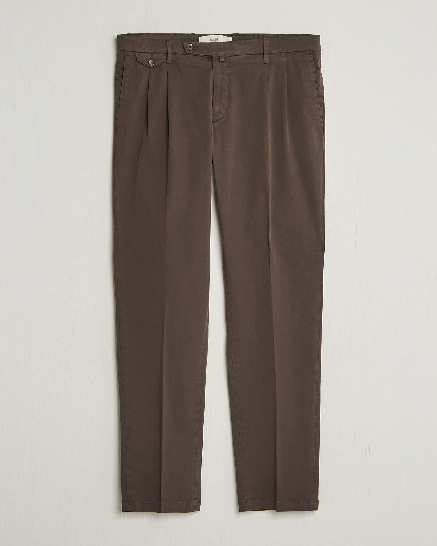 Men | Trousers | Briglia 1949 | Easy Fit Pleated Cotton Stretch Chino Brown