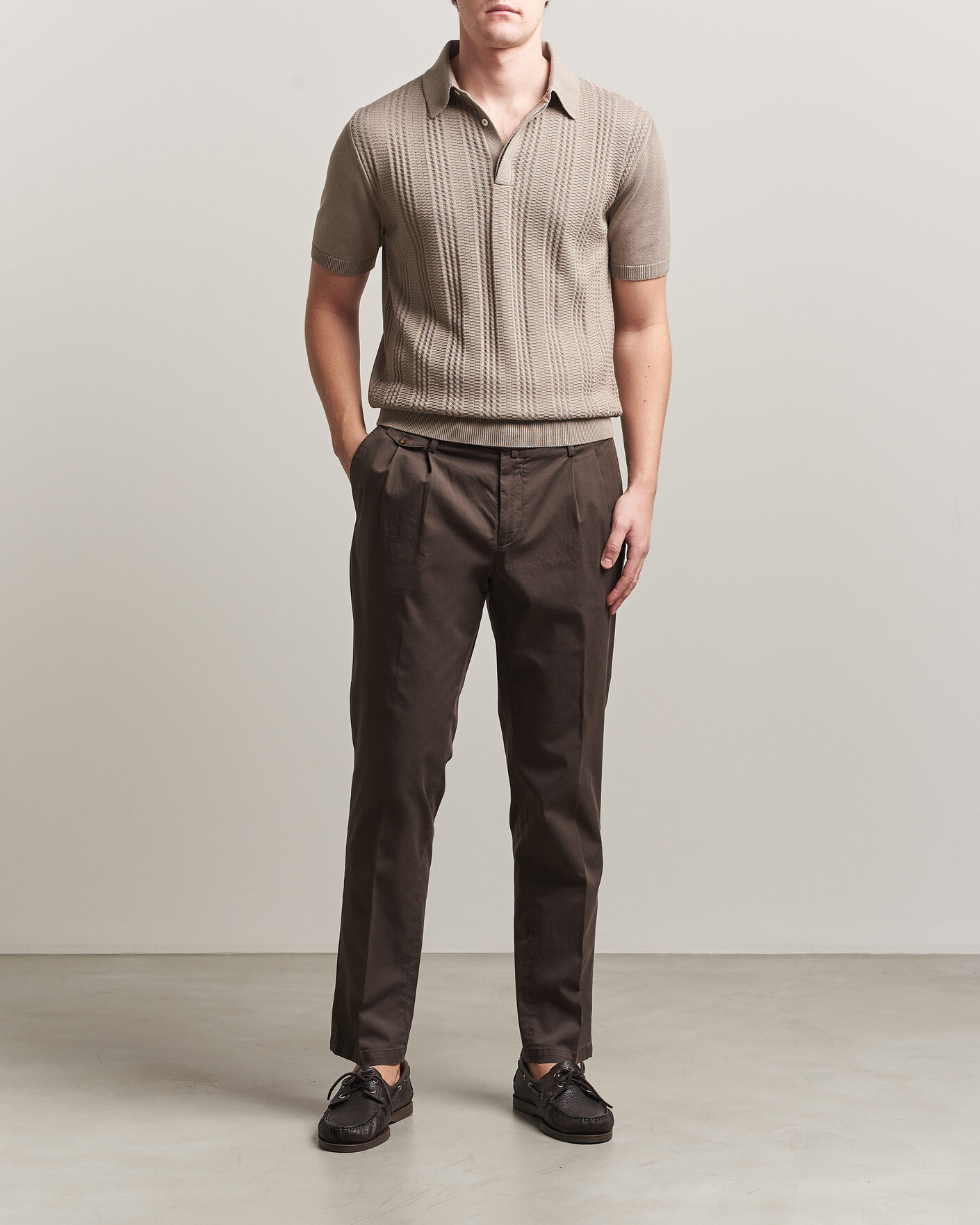 Men | Trousers | Briglia 1949 | Easy Fit Pleated Cotton Stretch Chino Brown
