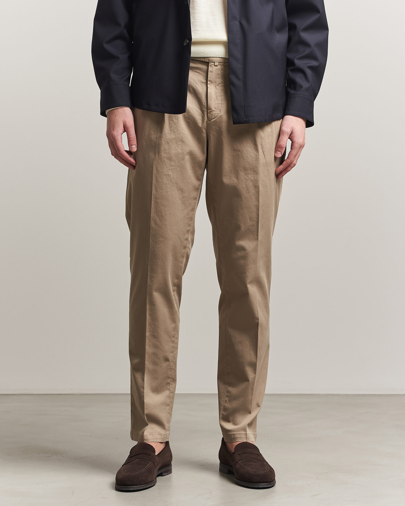 Men | Trousers | Briglia 1949 | Easy Fit Pleated Cotton Stretch Chino Taupe