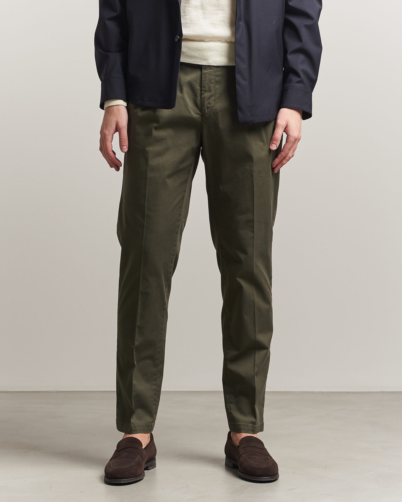 Men | Trousers | Briglia 1949 | Easy Fit Pleated Cotton Stretch Chino Olive
