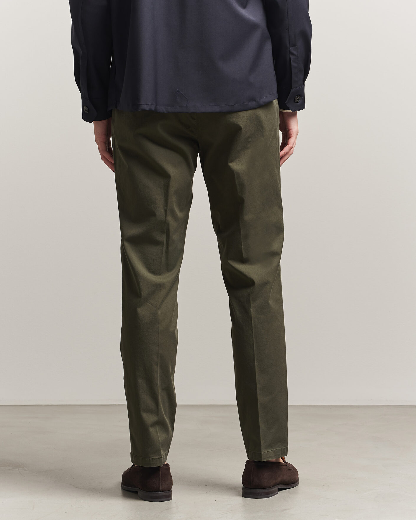 Men | Trousers | Briglia 1949 | Easy Fit Pleated Cotton Stretch Chino Olive