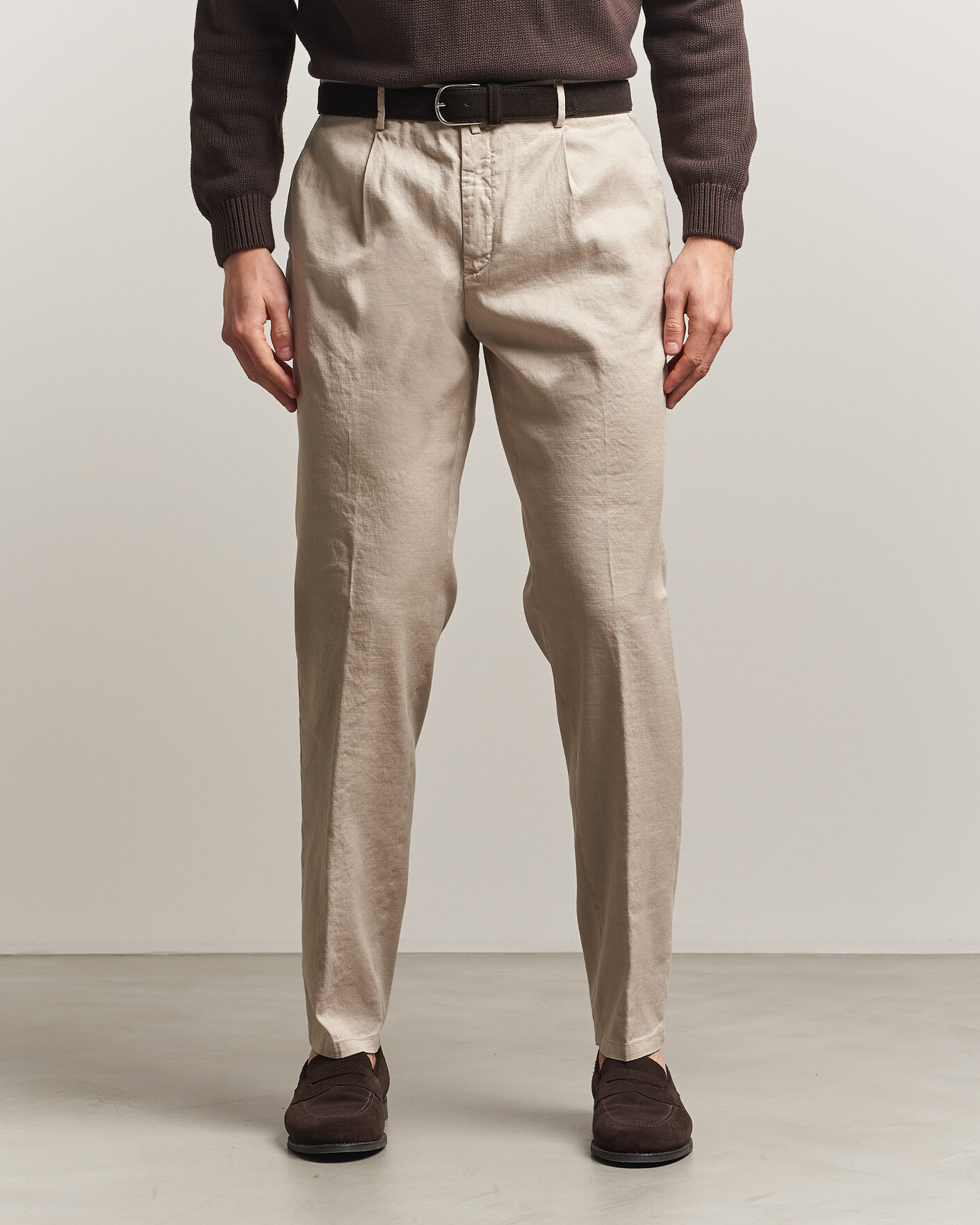 Men | Trousers | Briglia 1949 | Pleated Linen Trousers Beige