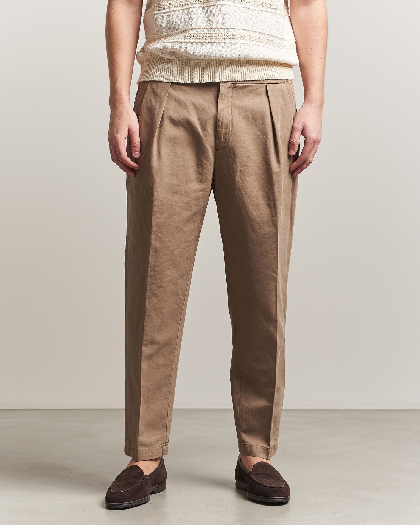 Briglia 1949 Portobello Loose Fit Cotton/Linen Trousers Beige at