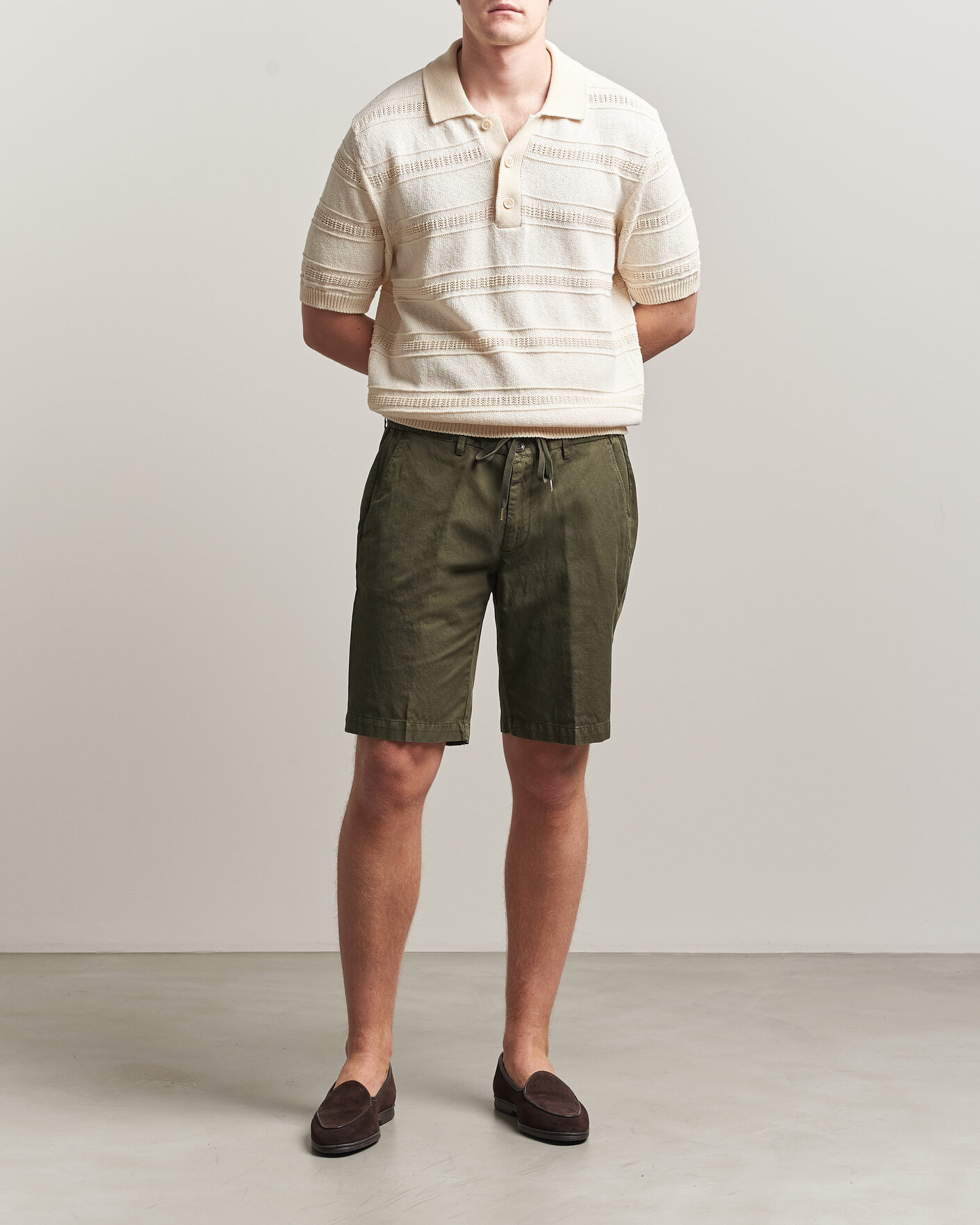 Men | Shorts | Briglia 1949 | Cotton/Linen Drawstring Shorts Olive