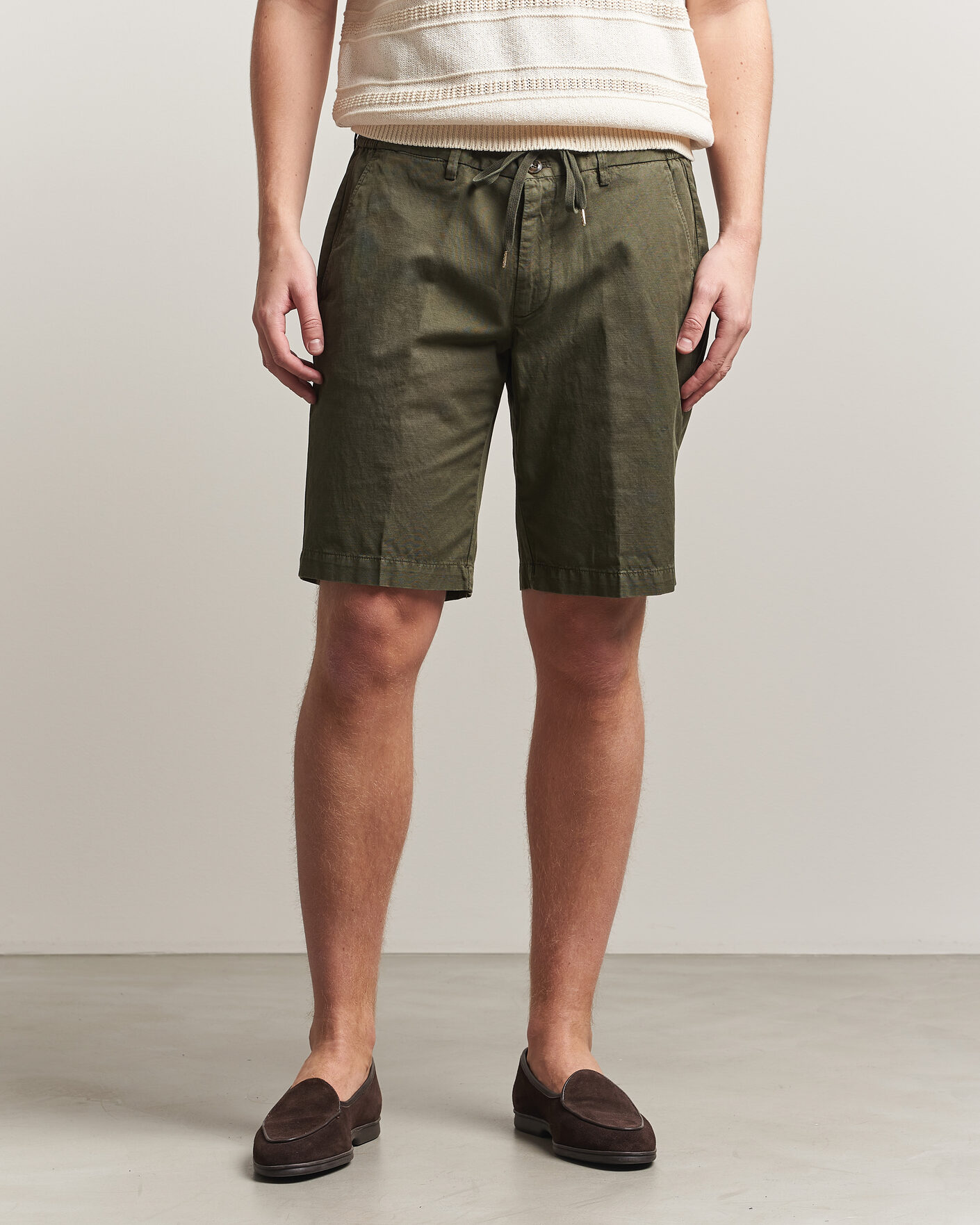 Men | Shorts | Briglia 1949 | Cotton/Linen Drawstring Shorts Olive
