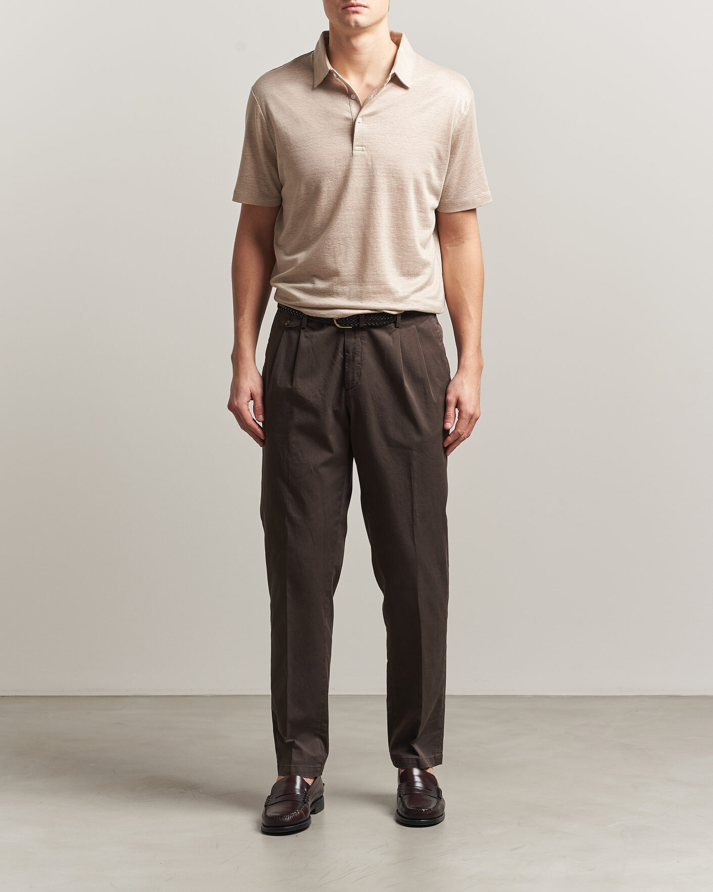 Men | Polo Shirts | Charles Tyrwhitt | Short Sleeve Linen Polo Oatmeal