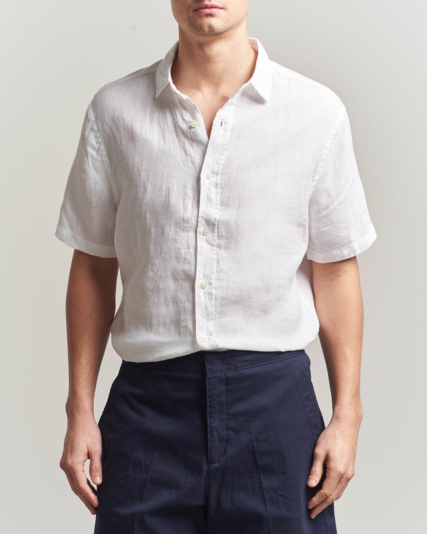 Men | Shirts | Charles Tyrwhitt | Pure Linen Short Sleeve Slim Fit Shirt White