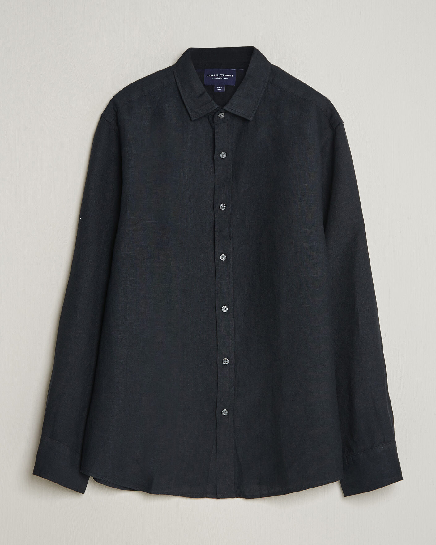 Men | Shirts | Charles Tyrwhitt | Pure Linen Slim Fit Shirt Black