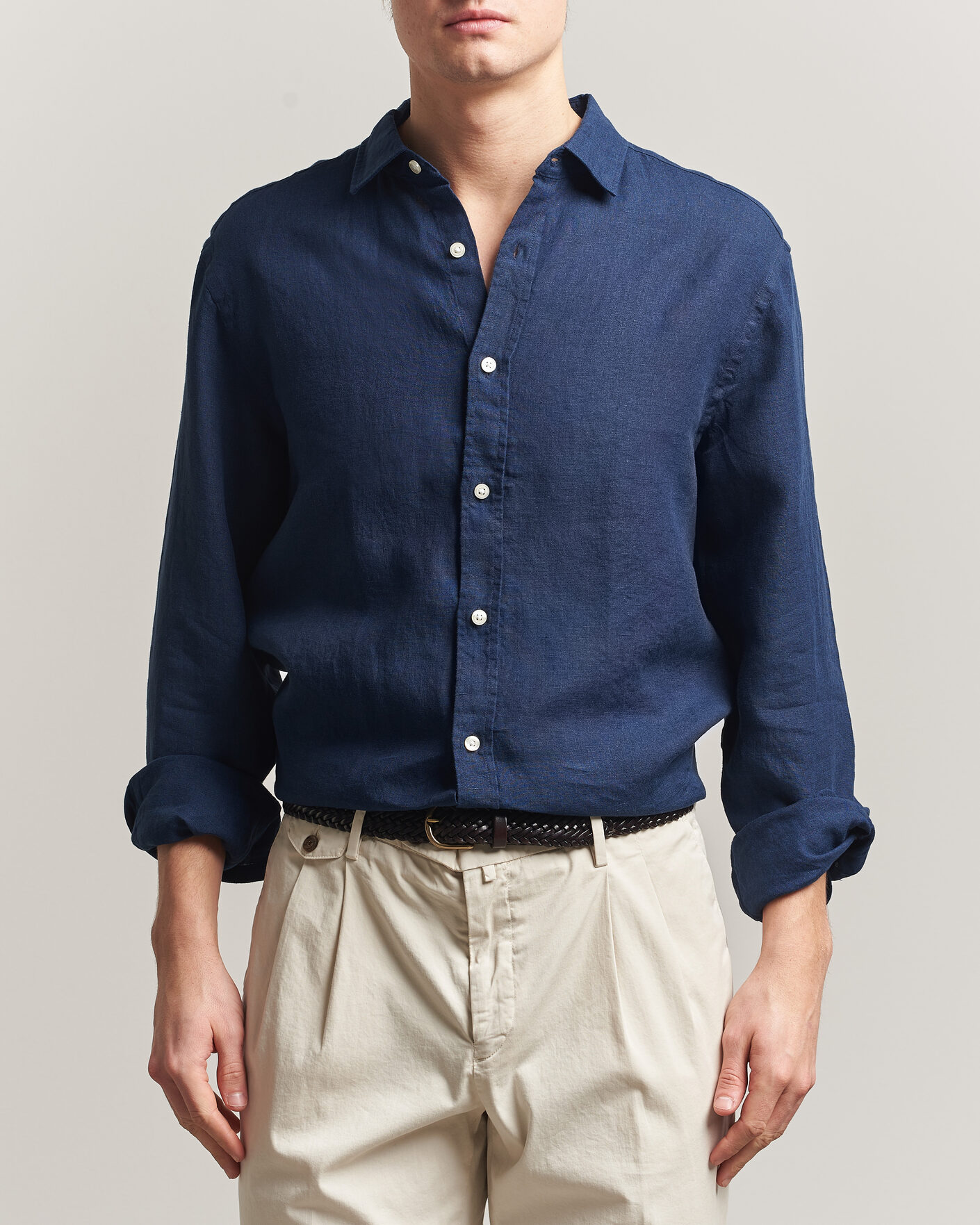 Men | Shirts | Charles Tyrwhitt | Pure Linen Slim Fit Shirt Navy