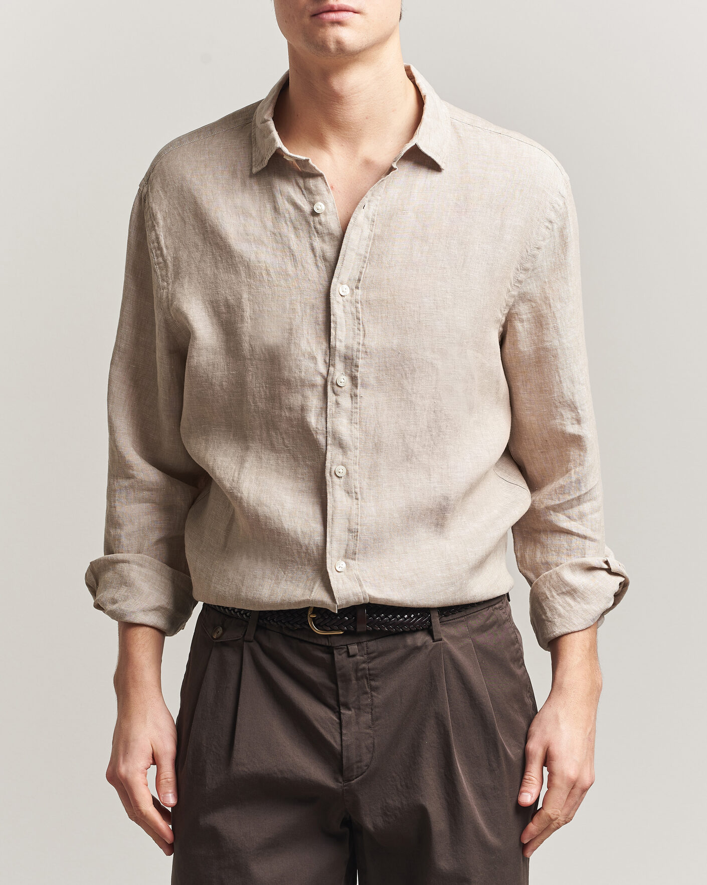 Men | Shirts | Charles Tyrwhitt | Pure Linen Slim Fit Shirt Oatmeal
