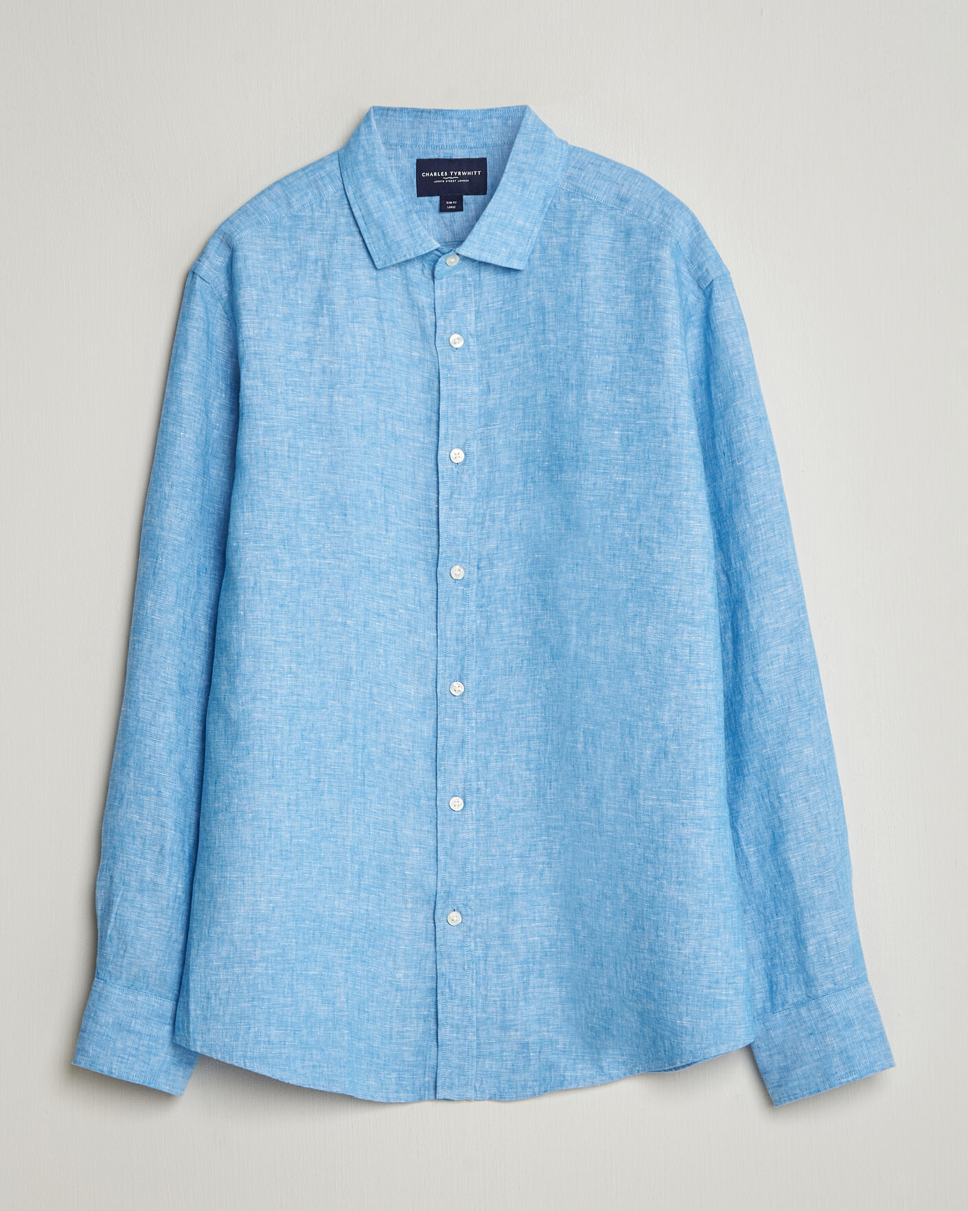 Men | Shirts | Charles Tyrwhitt | Pure Linen Slim Fit Shirt Ocean Blue