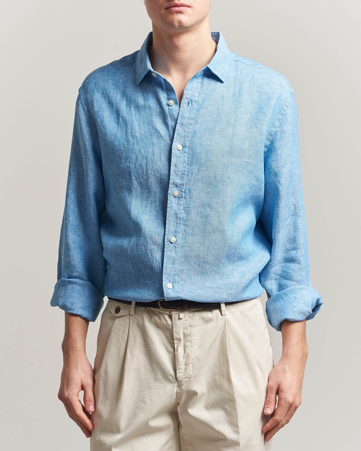 Men | Shirts | Charles Tyrwhitt | Pure Linen Slim Fit Shirt Ocean Blue