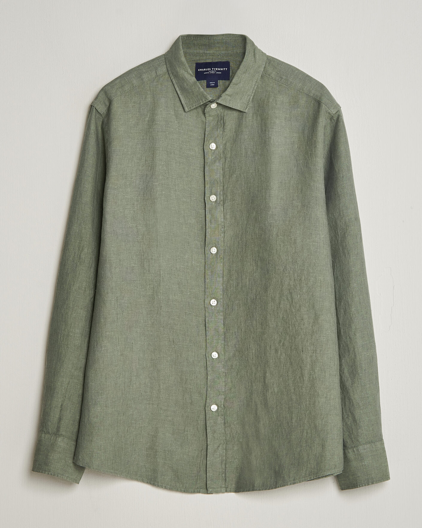 Men | Shirts | Charles Tyrwhitt | Pure Linen Slim Fit Shirt Olive Green