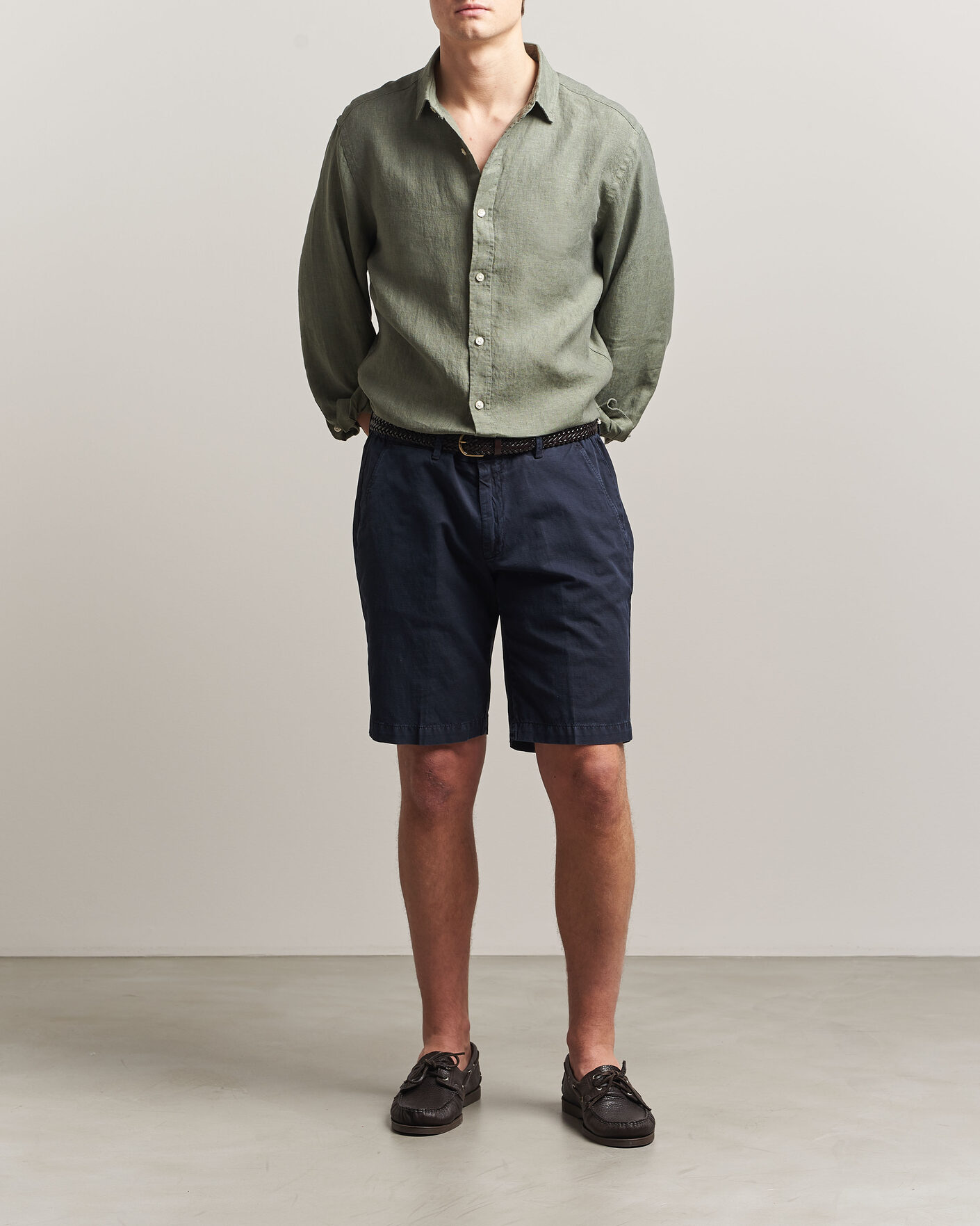 Men | Shirts | Charles Tyrwhitt | Pure Linen Slim Fit Shirt Olive Green