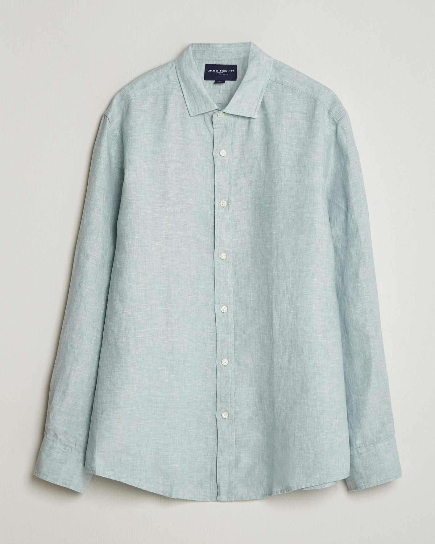 Men | Shirts | Charles Tyrwhitt | Pure Linen Slim Fit Shirt Pale Teal Green