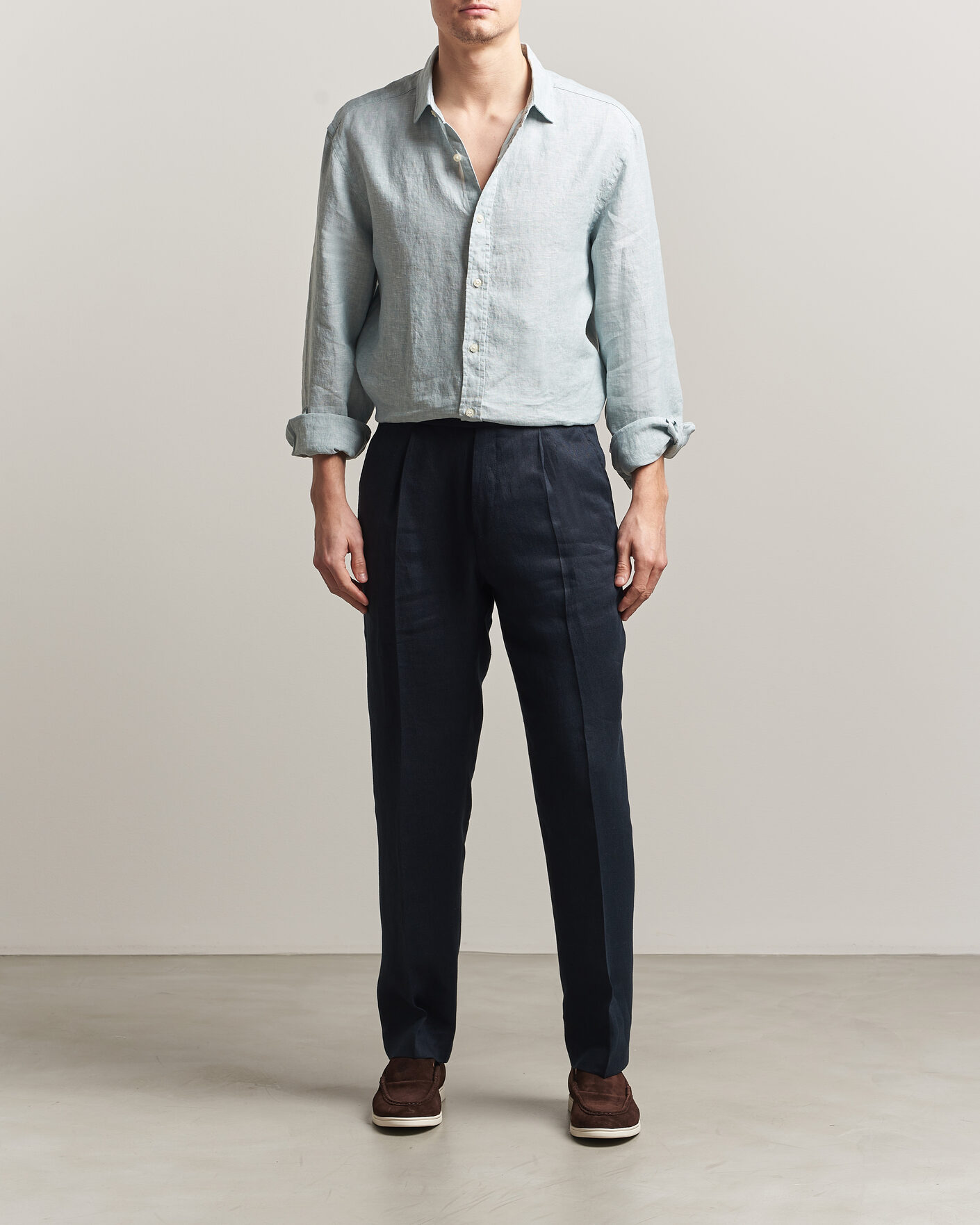 Men | Shirts | Charles Tyrwhitt | Pure Linen Slim Fit Shirt Pale Teal Green